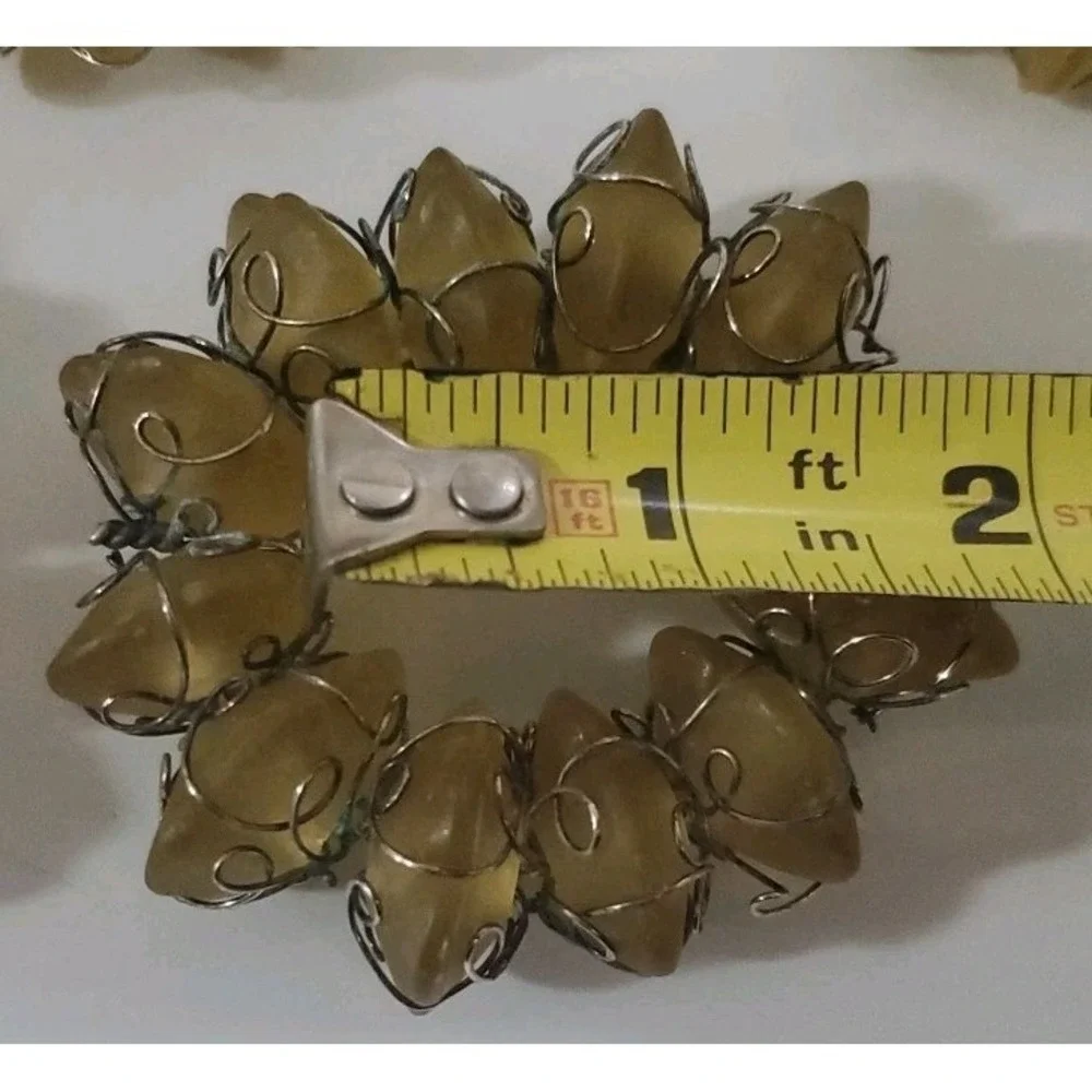 Vintage Yellow‎ Beige Stone and Wire Napkin Rings set of 8 Abstract Bohemian